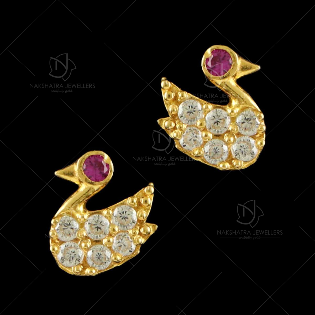 Adorable 22 Karat Yellow Gold Duck Stud Earrings