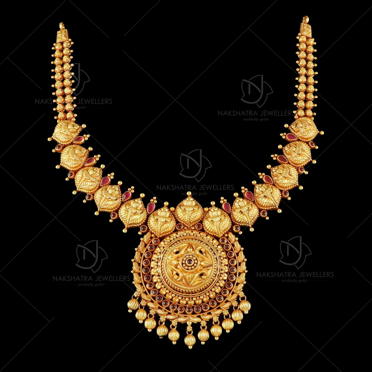 Red Stone Necklace and Ear Studs - South India Jewels | Red stone necklace, Gold  necklace designs, Gold fashion necklace