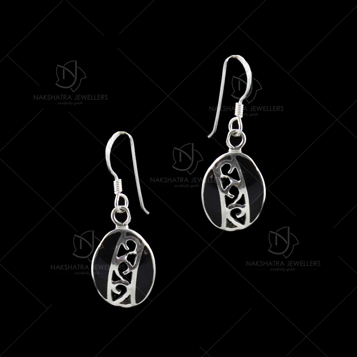 18k White Gold, South Sea Black Pearl & Diamond Dangle Earrings